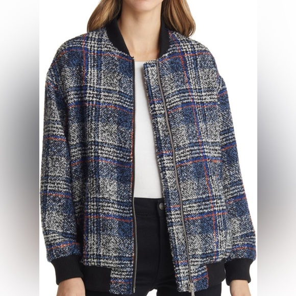 NWT - Avec Les Filles - Plaid Tweed Bomber Jacket 2X - Picture 1 of 7
